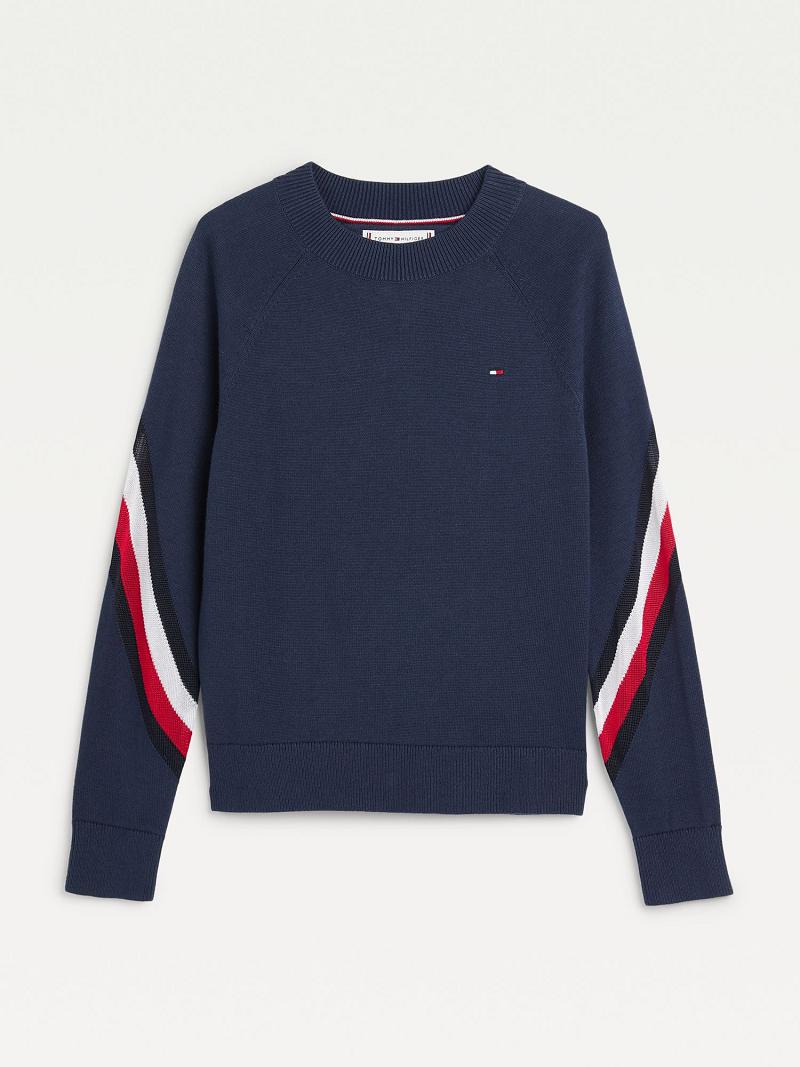 Lány Tommy Hilfiger Organic Pamut Raglan Pulóver Pulóverek Sötétkék | HU 1893VRW